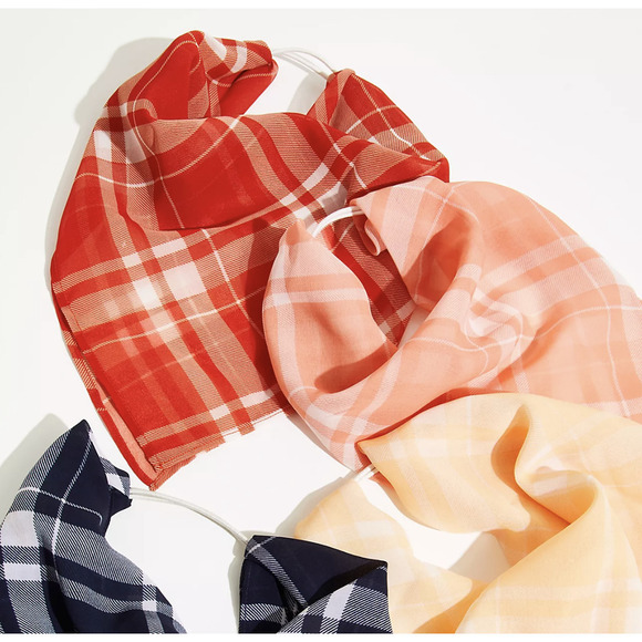 Free People Printed Plaid Hair Scarf Blush Orange - Picture 5 of 6